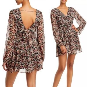 Bardot Cutout Frill Ditsy Floral Mini Dress Black Size XL/10